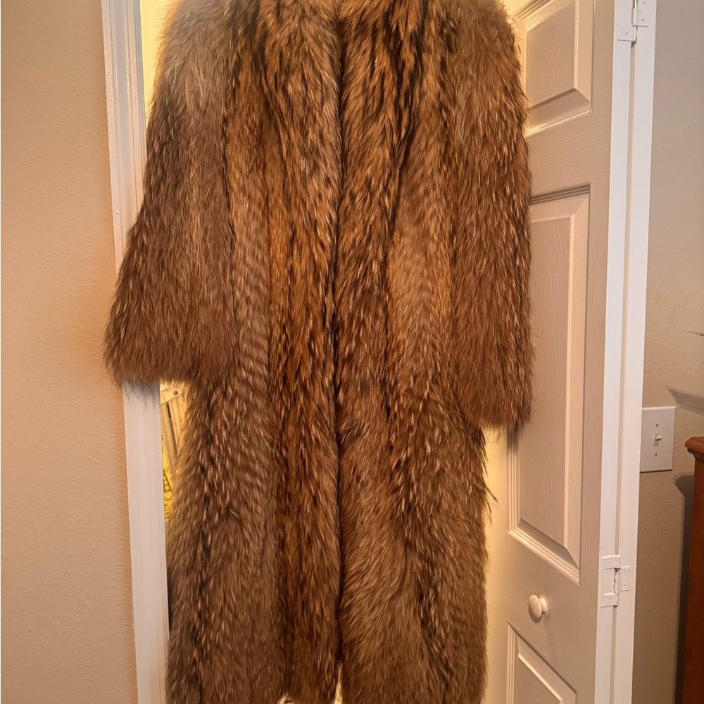 Gorgeous tanuki racoon fur coat